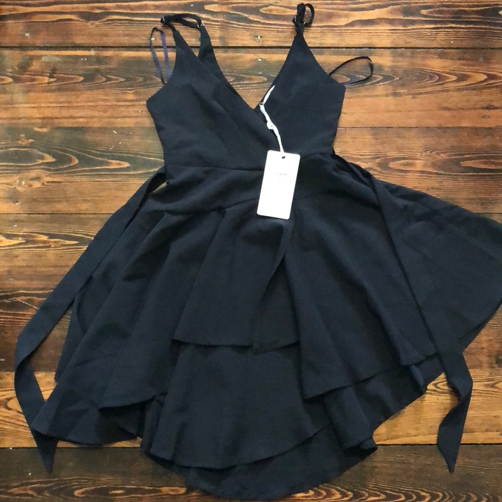 Dark navy flared V-cut dress- brand new!